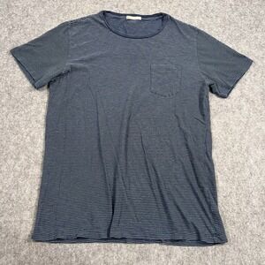 Marine‎ Layer Navy Blue White Striped Signature Pocket Tee Men's Size M/L